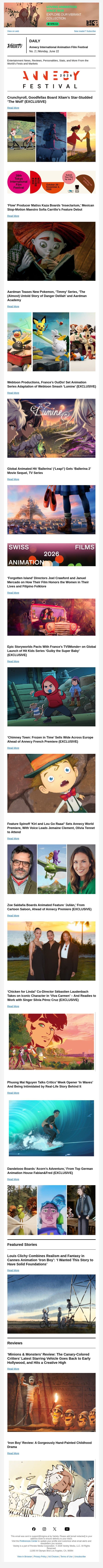 Crunchyroll, Goodfellas Board Xilam’s ‘Wolf’; ‘Flow’s' Matiss Kaza Joins ‘Insectarium’; Aardman Teases New Pokemon email from Variety screenshot
