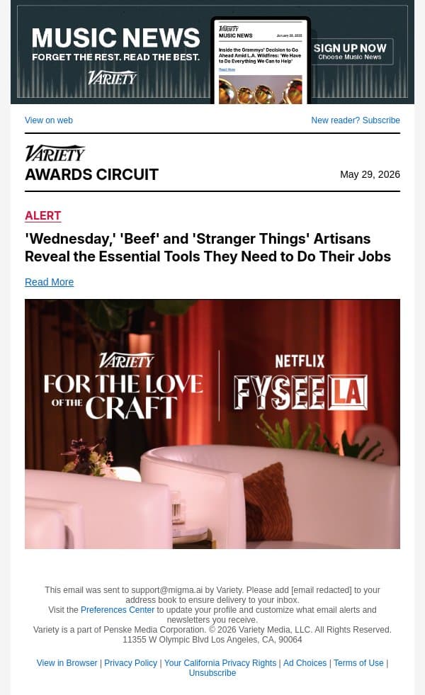 'Wednesday,' 'Beef' and 'Stranger Things' Artisans Reveal the Essential Tools They Need to Do Their Jobs email from Variety screenshot