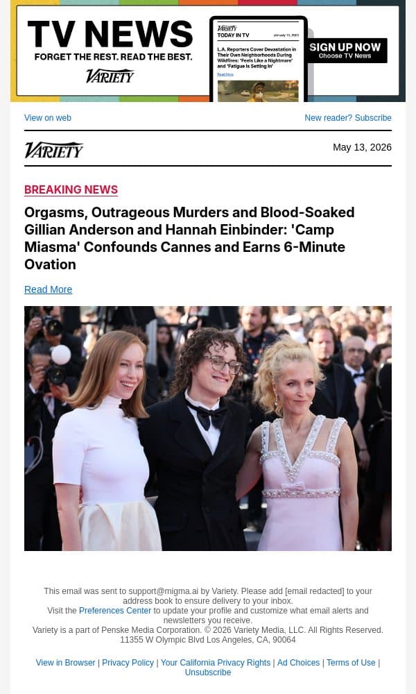 Orgasms, Outrageous Murders and Blood-Soaked Gillian Anderson and Hannah Einbinder: 'Camp Miasma' Confounds Cannes and Earns 6-Minute Ovation email from Variety screenshot