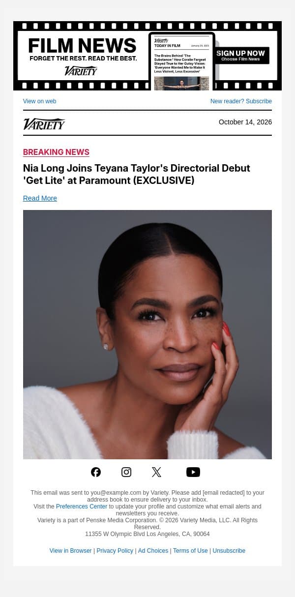 Nia Long Joins Teyana Taylor's Directorial Debut 'Get Lite' at Paramount (EXCLUSIVE) email from Variety screenshot