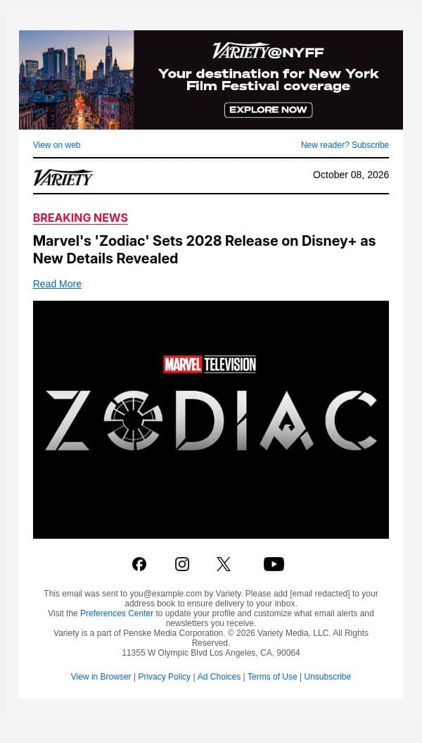 Marvel's 'Zodiac' Sets 2028 Release on Disney+ as New Details Revealed email from Variety screenshot