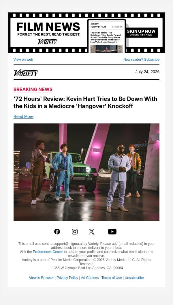 '72 Hours' Review: Kevin Hart Tries to Be Down With the Kids in a Mediocre 'Hangover' Knockoff email from Variety screenshot