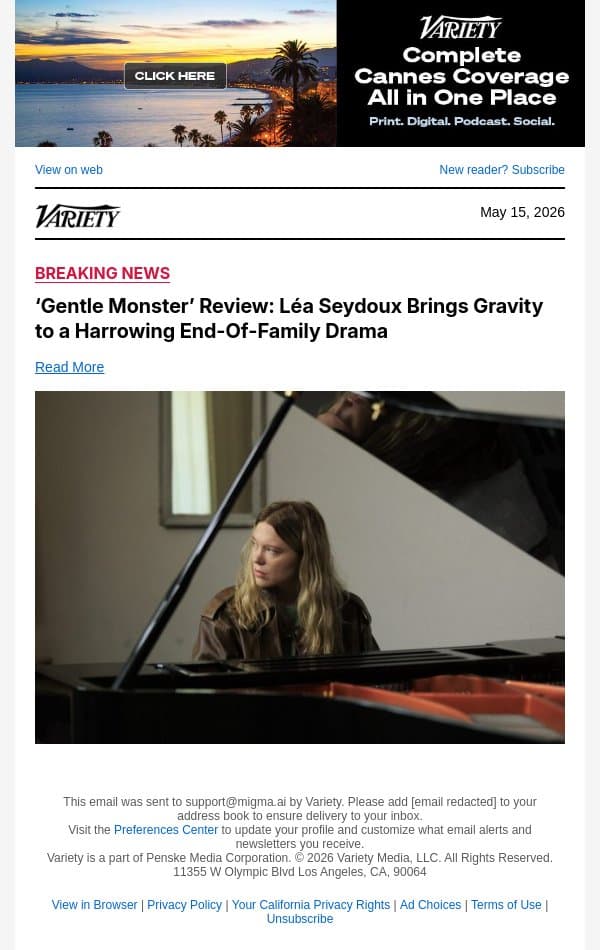 ‘Gentle Monster’ Review: Léa Seydoux Brings Gravity to a Harrowing End-Of-Family Drama email from Variety screenshot