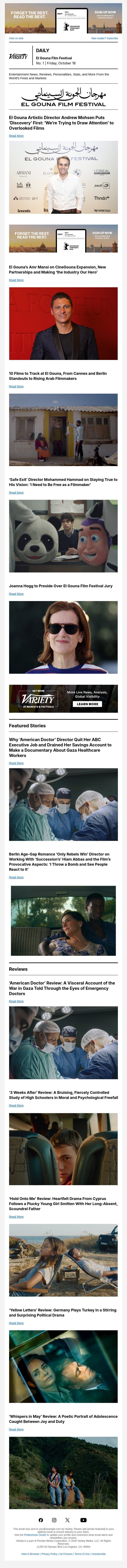 El Gouna Puts Discovery First; Amr Mansi on CineGouna; 10 Films to Track email from Variety screenshot
