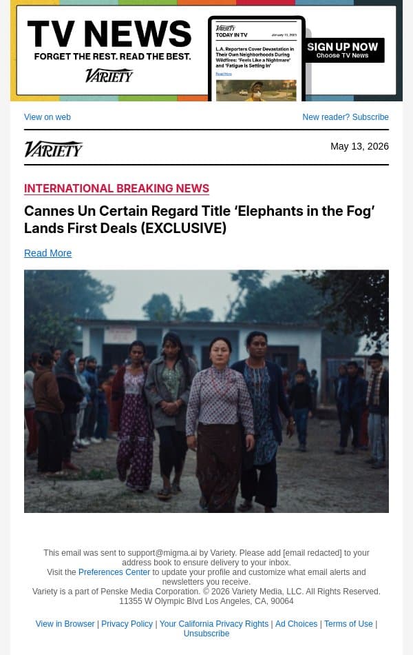 Cannes Un Certain Regard Title ‘Elephants in the Fog’ Lands First Deals (EXCLUSIVE) email from Variety screenshot