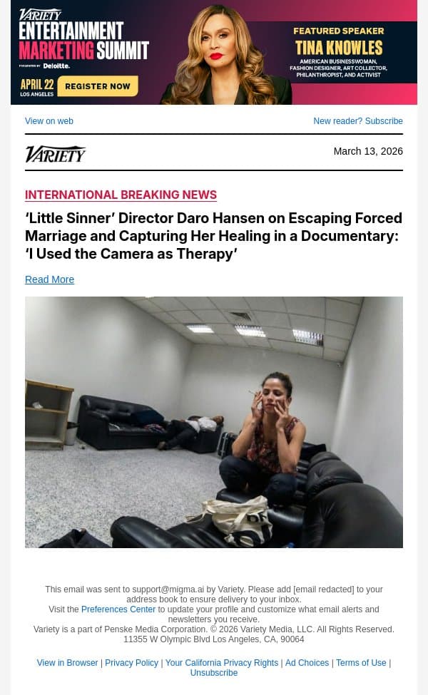 ‘Little Sinner’ Director Daro Hansen on Escaping Forced Marriage and Capturing Her Healing in a Documentary: ‘I Used the Camera as Therapy’ email from Variety screenshot