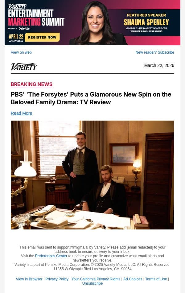 PBS' 'The Forsytes' Puts a Glamorous New Spin on the Beloved Family Drama: TV Review email from Variety screenshot