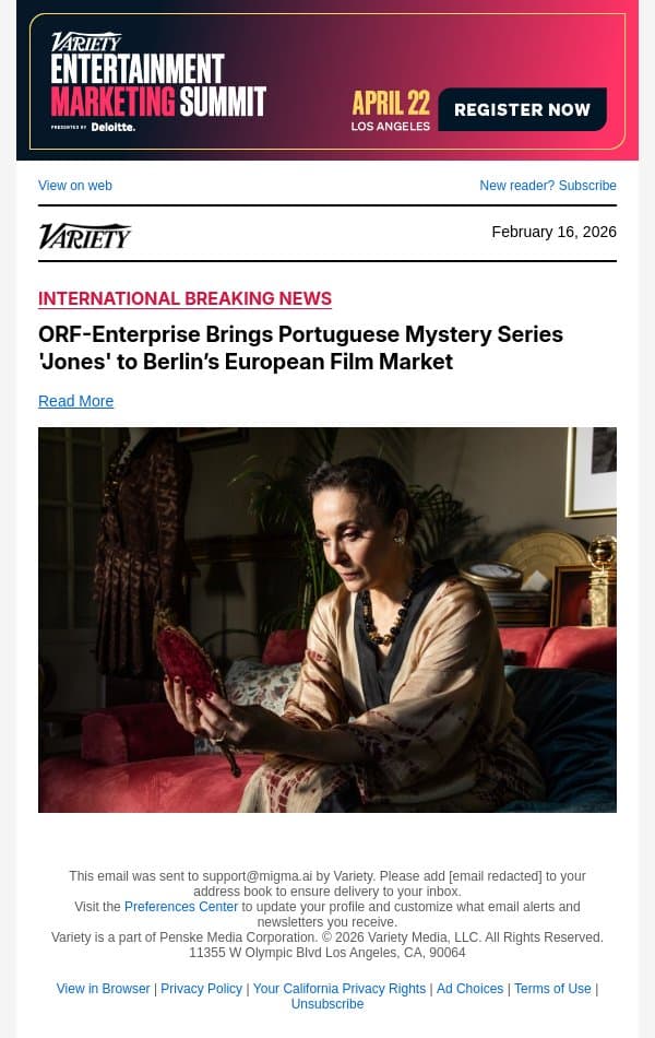 ORF-Enterprise Brings Portuguese Mystery Series 'Jones' to Berlin’s European Film Market email from Variety screenshot