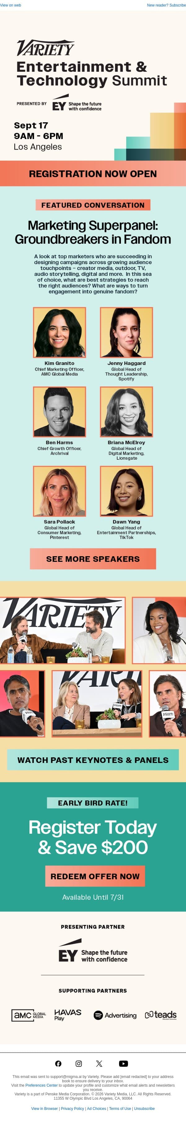 Top Marketers Unpack the Power of Fandom at Variety’s Entertainment & Technology Summit email from Variety screenshot