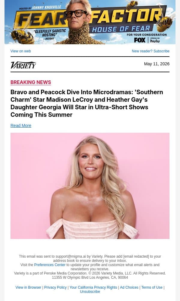 Bravo and Peacock Dive Into Microdramas: 'Southern Charm' Star Madison LeCroy and Heather Gay's Daughter Georgia Will Star in Ultra-Short Shows Coming This Summer email from Variety screenshot