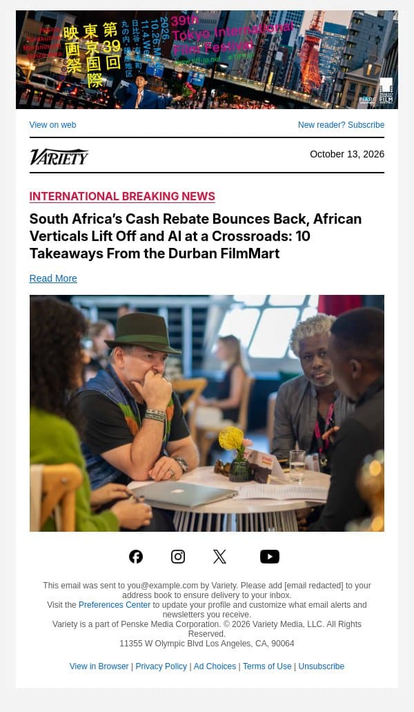 South Africa’s Cash Rebate Bounces Back, African Verticals Lift Off and AI at a Crossroads: 10 Takeaways From the Durban FilmMart email from Variety screenshot