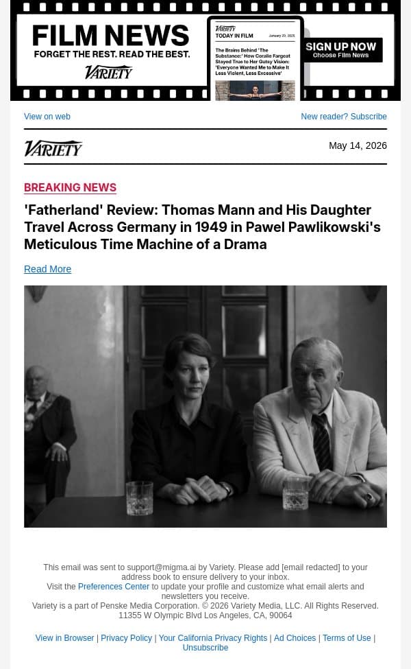 'Fatherland' Review: Thomas Mann and His Daughter Travel Across Germany in 1949 in Pawel Pawlikowski's Meticulous Time Machine of a Drama email from Variety screenshot