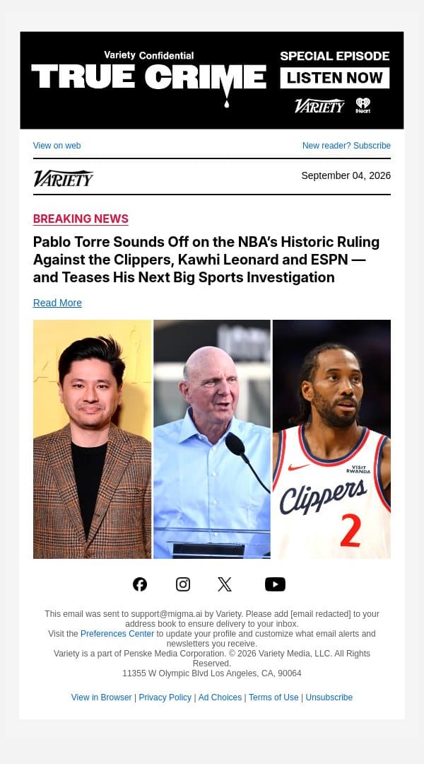 Pablo Torre Sounds Off on the NBA’s Historic Ruling Against the Clippers, Kawhi Leonard and ESPN — and Teases His Next Big Sports Investigation email from Variety screenshot