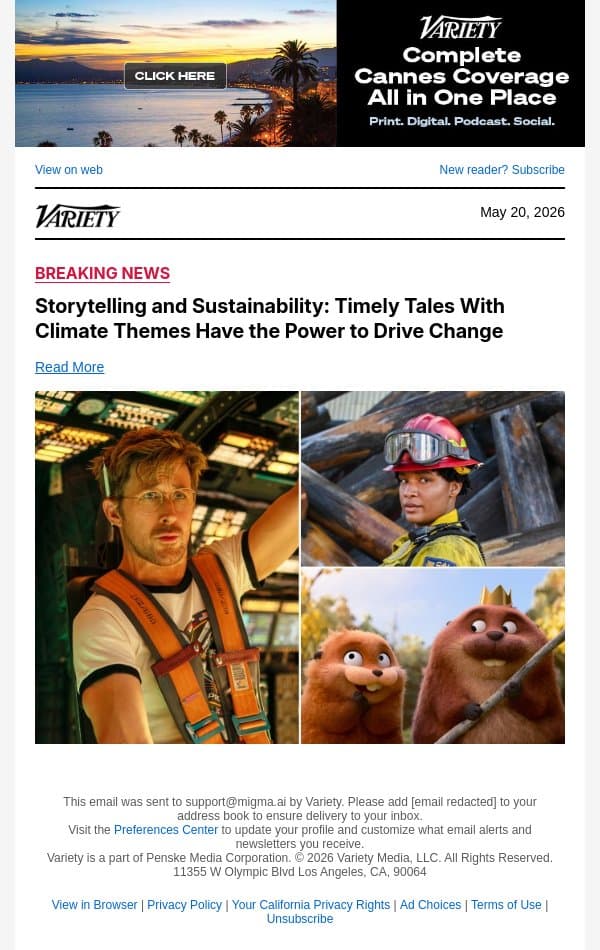Storytelling and Sustainability: Timely Tales With Climate Themes Have the Power to Drive Change email from Variety screenshot