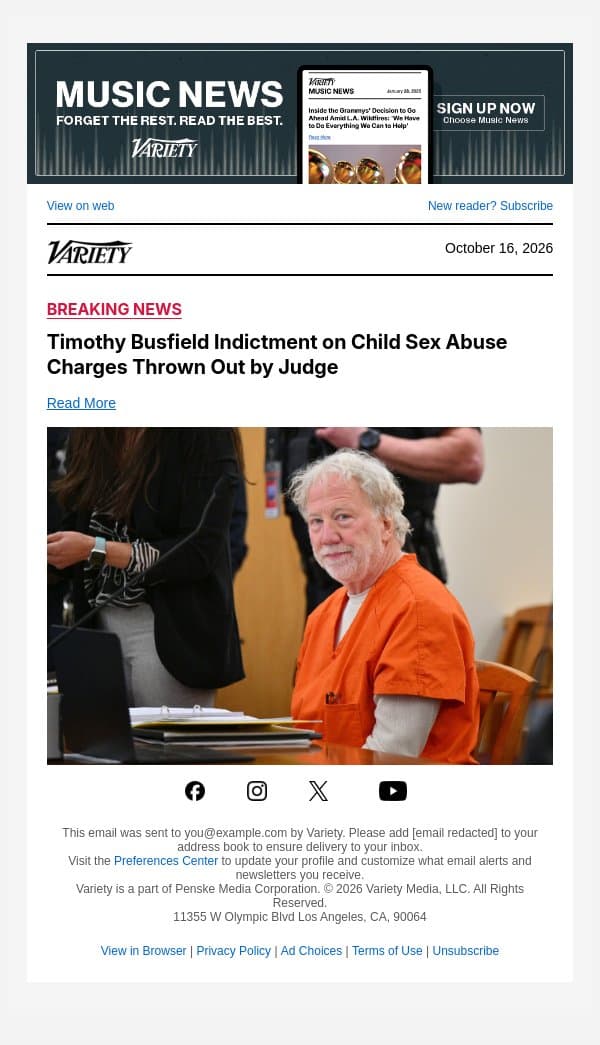 Timothy Busfield Indictment on Child Sex Abuse Charges Thrown Out by Judge email from Variety screenshot