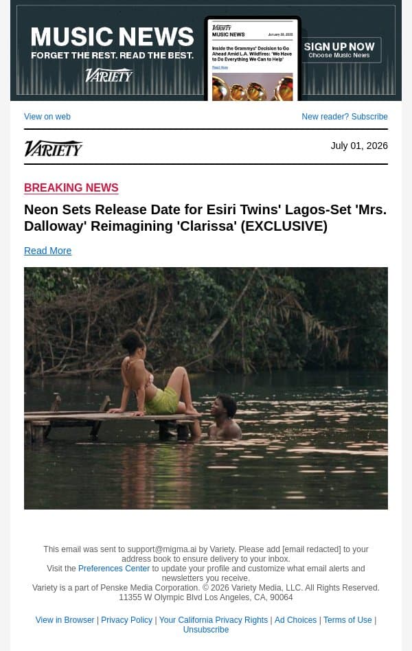 Neon Sets Release Date for Esiri Twins' Lagos-Set 'Mrs. Dalloway' Reimagining 'Clarissa' (EXCLUSIVE) email from Variety screenshot