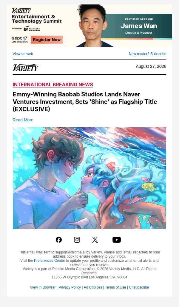 Emmy-Winning Baobab Studios Lands Naver Ventures Investment, Sets 'Shine' as Flagship Title (EXCLUSIVE) email from Variety screenshot