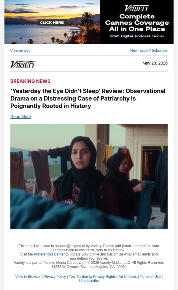 'Yesterday the Eye Didn’t Sleep’ Review: Observational Drama on a Distressing Case of Patriarchy is Poignantly Rooted in History email from Variety screenshot