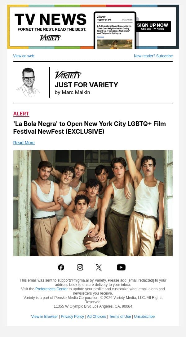 'La Bola Negra' to Open New York City LGBTQ+ Film Festival NewFest (EXCLUSIVE) email from Variety screenshot