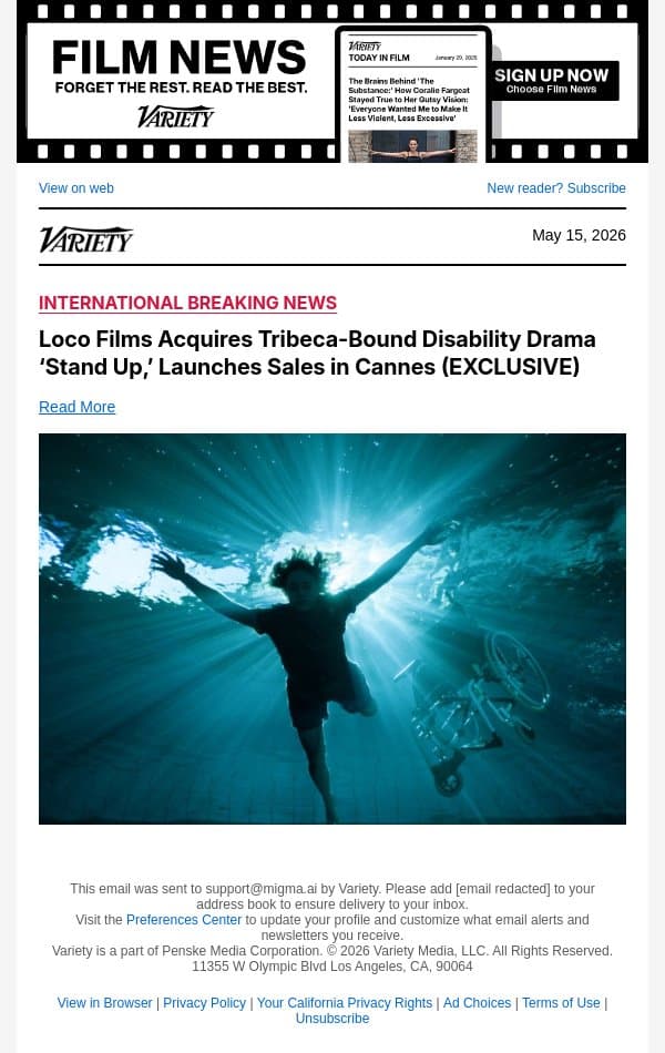 Loco Films Acquires Tribeca-Bound Disability Drama ‘Stand Up,’ Launches Sales in Cannes (EXCLUSIVE) email from Variety screenshot