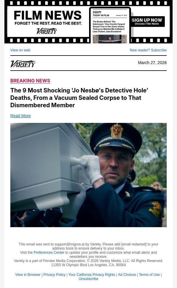 The 9 Most Shocking 'Jo Nesbø's Detective Hole' Deaths, From a Vacuum Sealed Corpse to That Dismembered Member email from Variety screenshot