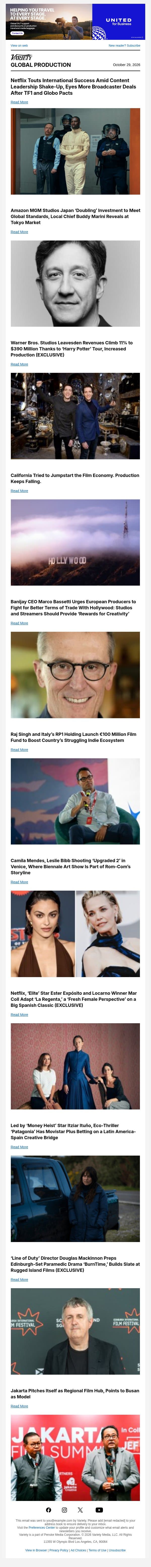 Netflix Touts International Success; Amazon MGM Studios Japan Doubles Investment; 'Harry Potter' Tour Boosts WB Studios Leavesden email from Variety screenshot
