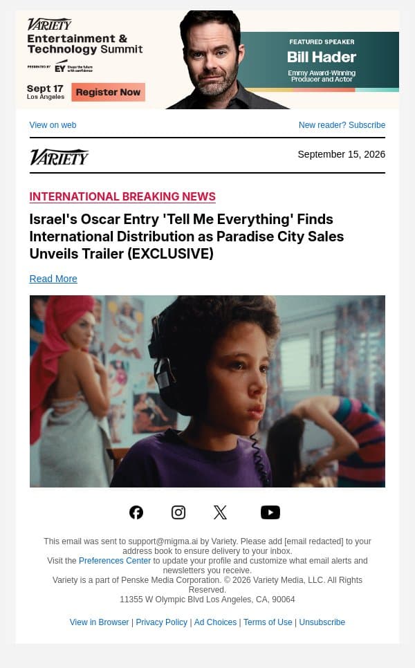 Israel's Oscar Entry 'Tell Me Everything' Finds International Distribution as Paradise City Sales Unveils Trailer (EXCLUSIVE) email from Variety screenshot