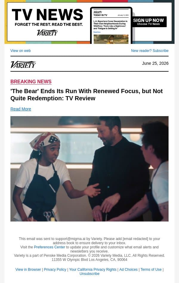 'The Bear' Ends Its Run With Renewed Focus, but Not Quite Redemption: TV Review email from Variety screenshot