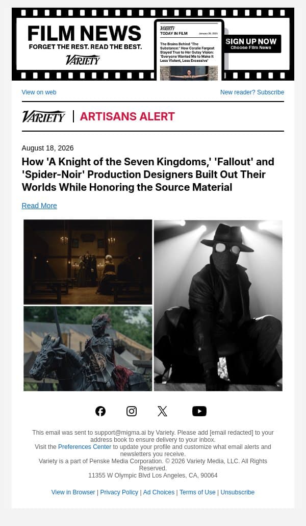 How 'A Knight of the Seven Kingdoms,' 'Fallout' and 'Spider-Noir' Production Designers Built Out Their Worlds While Honoring the Source Material email from Variety screenshot