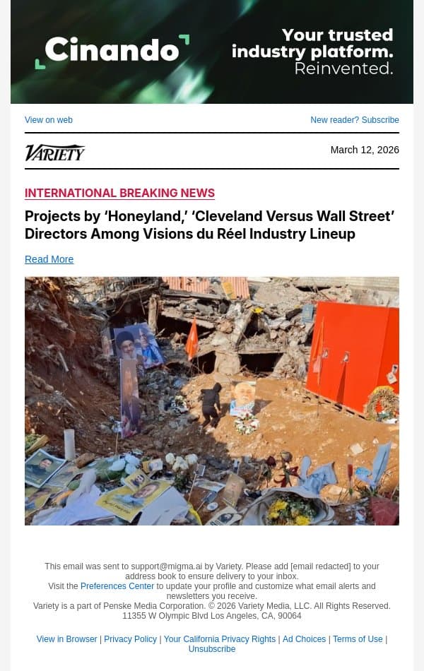 Projects by ‘Honeyland,’ ‘Cleveland Versus Wall Street’ Directors Among Visions du Réel Industry Lineup email from Variety screenshot