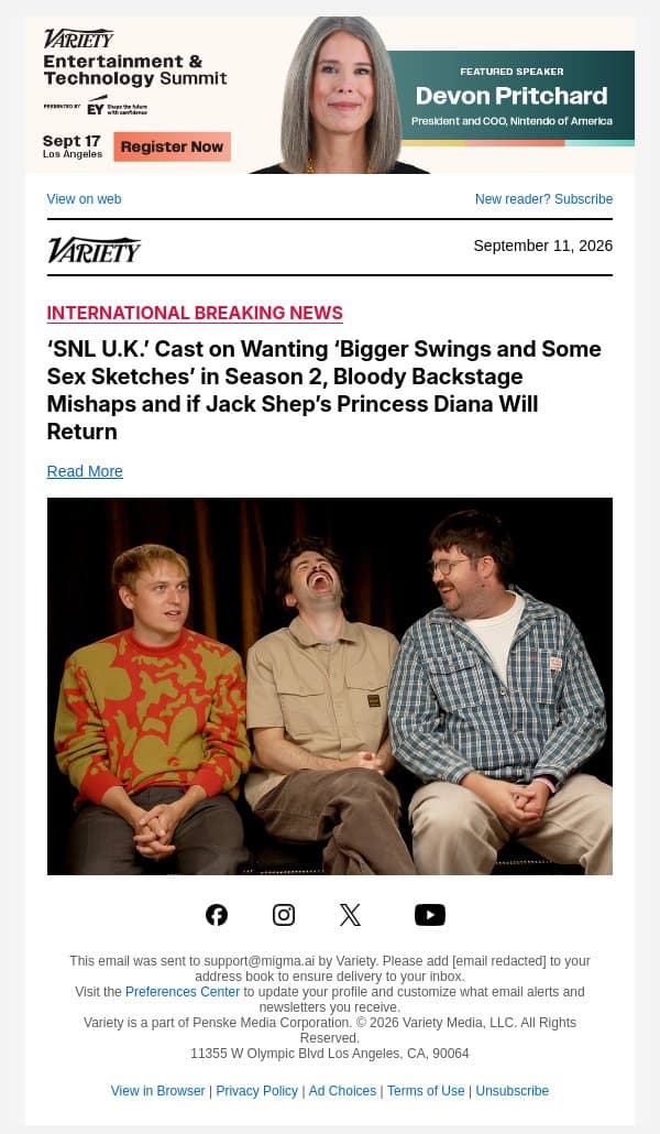 ‘SNL U.K.’ Cast on Wanting ‘Bigger Swings and Some Sex Sketches’ in Season 2, Bloody Backstage Mishaps and if Jack Shep’s Princess Diana Will Return email from Variety screenshot