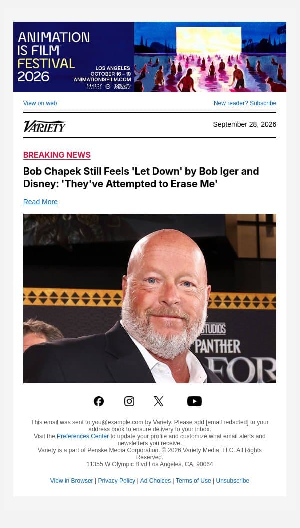 Bob Chapek Still Feels 'Let Down' by Bob Iger and Disney: 'They've Attempted to Erase Me' email from Variety screenshot