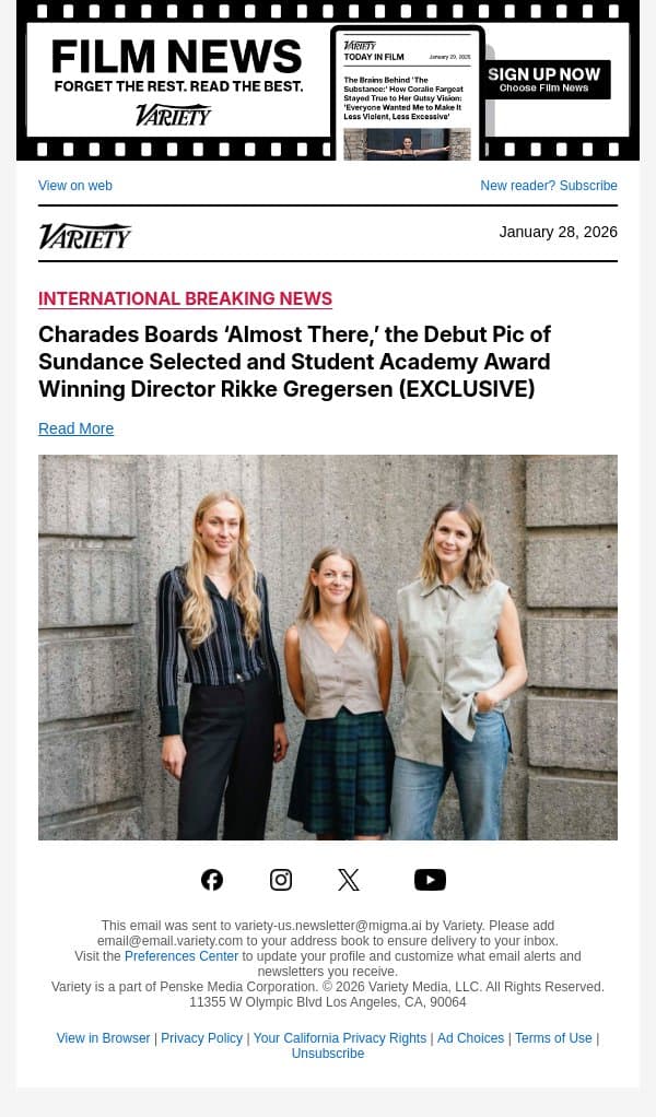 Charades Boards ‘Almost There,’ the Debut Pic of Sundance Selected and Student Academy Award Winning Director Rikke Gregersen (EXCLUSIVE) email from Variety screenshot