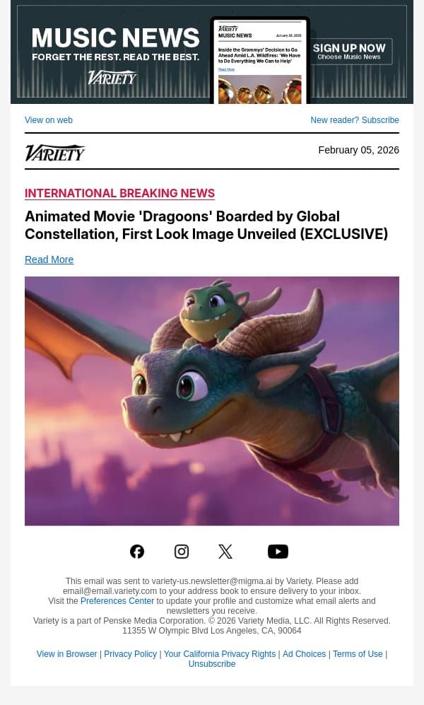 Animated Movie 'Dragoons' Boarded by Global Constellation, First Look Image Unveiled (EXCLUSIVE) email from Variety screenshot