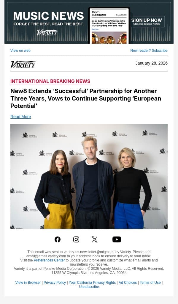 New8 Extends ‘Successful’ Partnership for Another Three Years, Vows to Continue Supporting ‘European Potential’ email from Variety screenshot