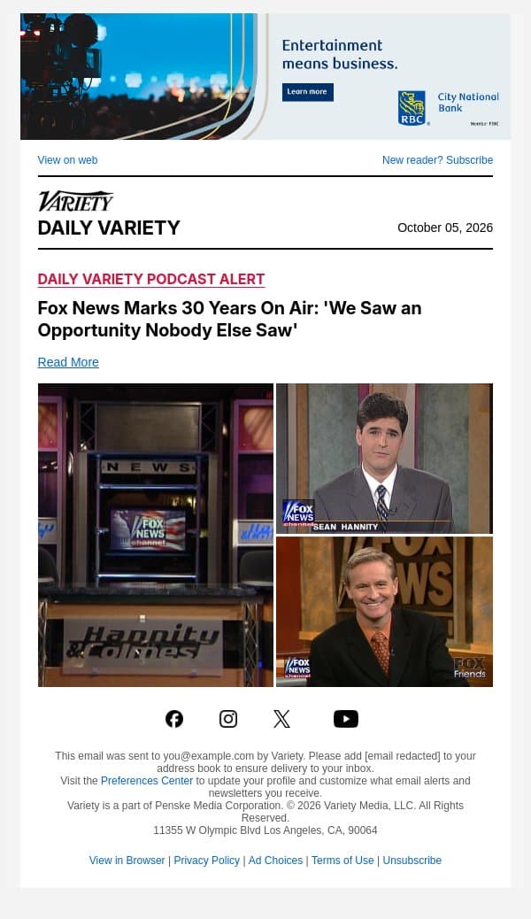 Fox News Marks 30 Years On Air: 'We Saw an Opportunity Nobody Else Saw' email from Variety screenshot