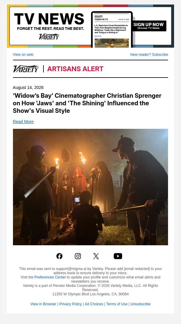 ‘Widow’s Bay’ Cinematographer Christian Sprenger on How 'Jaws' and 'The Shining' Influenced the Show's Visual Style email from Variety screenshot