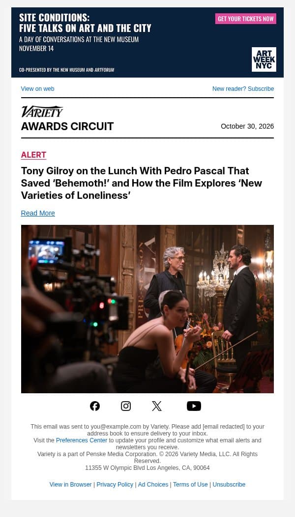 Tony Gilroy on the Lunch With Pedro Pascal That Saved ‘Behemoth!’ and How the Film Explores ‘New Varieties of Loneliness’ email from Variety screenshot