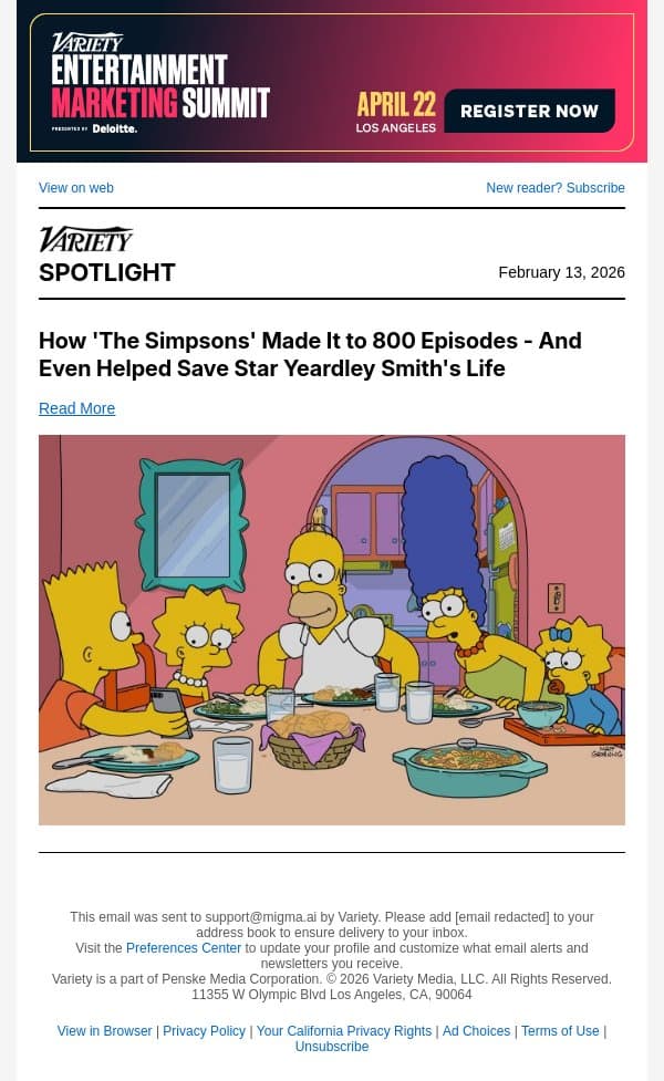 How 'The Simpsons' Made It to 800 Episodes - And Even Helped Save Star Yeardley Smith's Life email from Variety screenshot