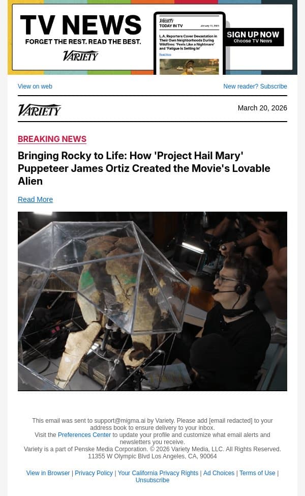 Bringing Rocky to Life: How 'Project Hail Mary' Puppeteer James Ortiz Created the Movie's Lovable Alien email from Variety screenshot