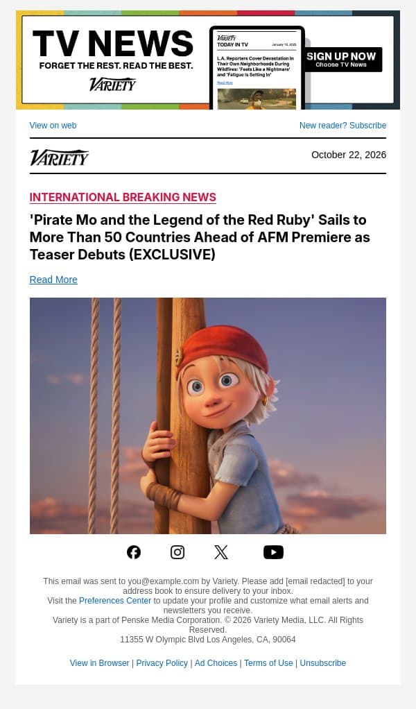 'Pirate Mo and the Legend of the Red Ruby' Sails to More Than 50 Countries Ahead of AFM Premiere as Teaser Debuts (EXCLUSIVE) email from Variety screenshot