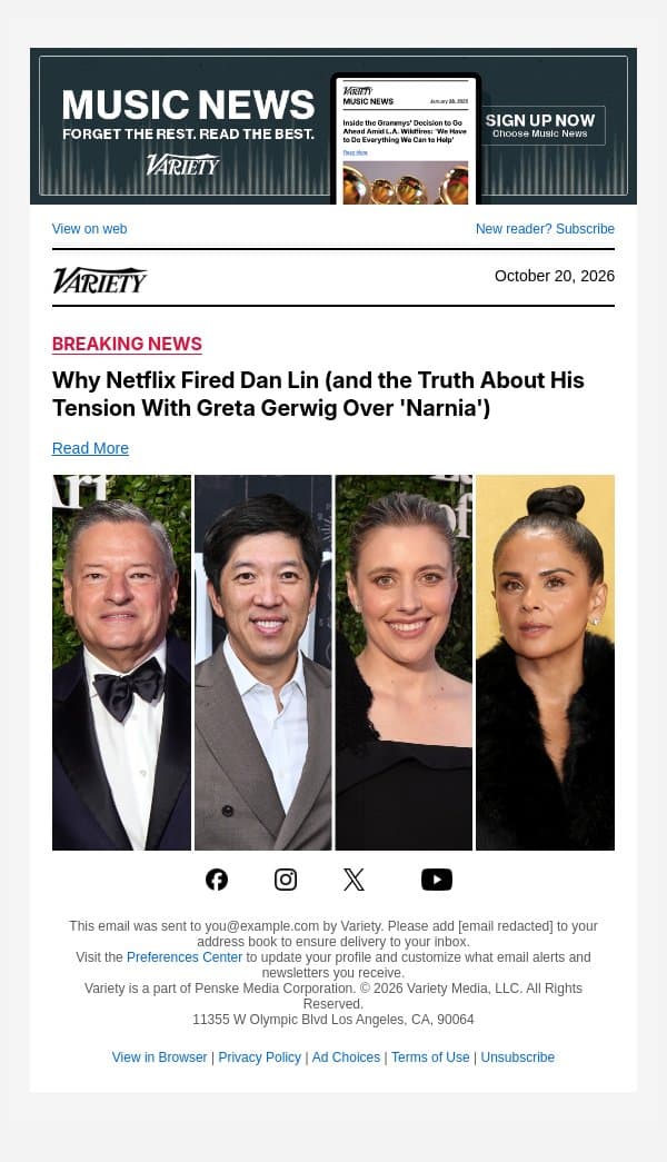 Why Netflix Fired Dan Lin (and the Truth About His Tension With Greta Gerwig Over 'Narnia') email from Variety screenshot