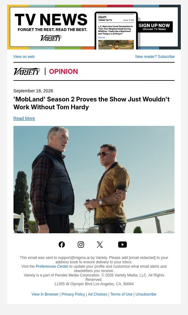 'MobLand' Season 2 Proves the Show Just Wouldn't Work Without Tom Hardy email from Variety screenshot