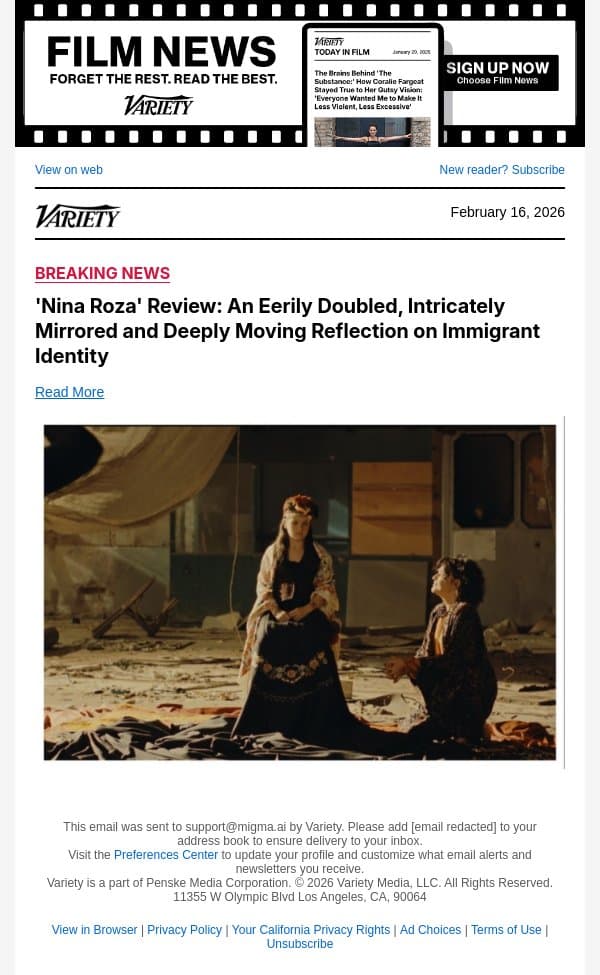 'Nina Roza' Review: An Eerily Doubled, Intricately Mirrored and Deeply Moving Reflection on Immigrant Identity email from Variety screenshot