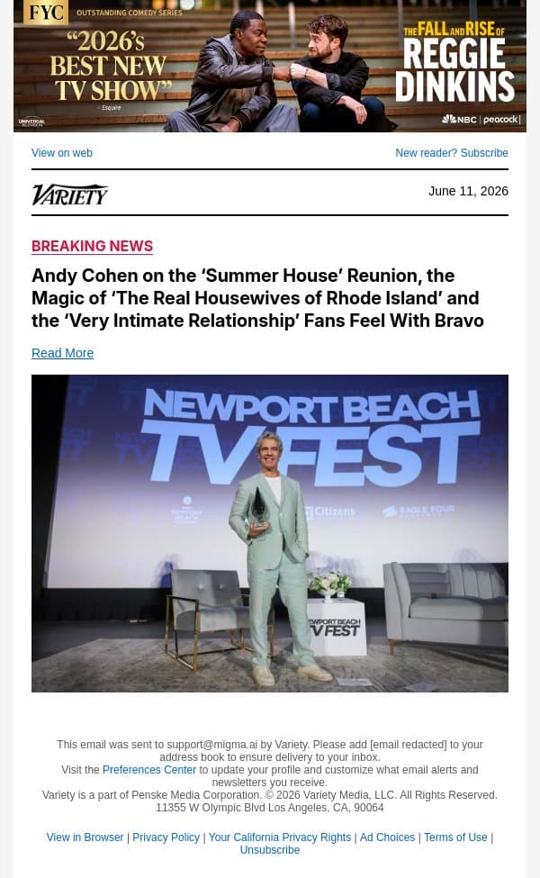 Andy Cohen on the ‘Summer House’ Reunion, the Magic of ‘The Real Housewives of Rhode Island’ and the ‘Very Intimate Relationship’ Fans Feel With Bravo email from Variety screenshot