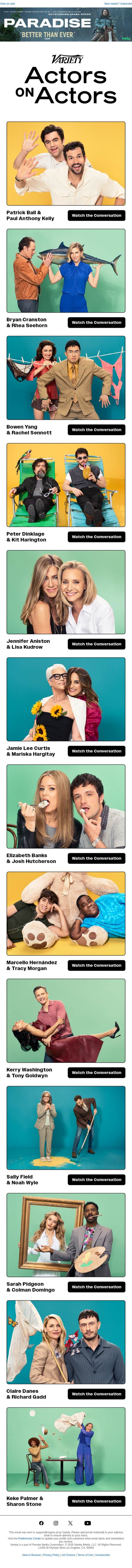 Actors on Actors Returns for Season 23 email from Variety screenshot