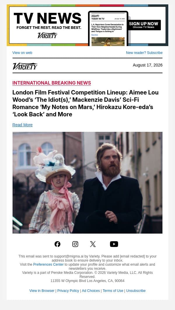London Film Festival Competition Lineup: Aimee Lou Wood’s ‘The Idiot(s),’ Mackenzie Davis’ Sci-Fi Romance ‘My Notes on Mars,’ Hirokazu Kore-eda’s ‘Look Back’ and More email from Variety screenshot