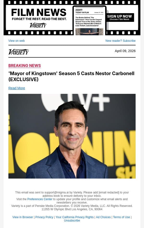 'Mayor of Kingstown' Season 5 Casts Nestor Carbonell (EXCLUSIVE) email from Variety screenshot