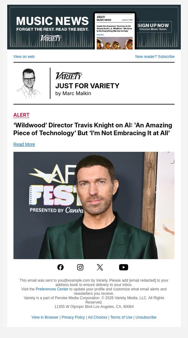 ‘Wildwood’ Director Travis Knight on AI: 'An Amazing Piece of Technology’ But ‘I’m Not Embracing It at All’ email from Variety screenshot
