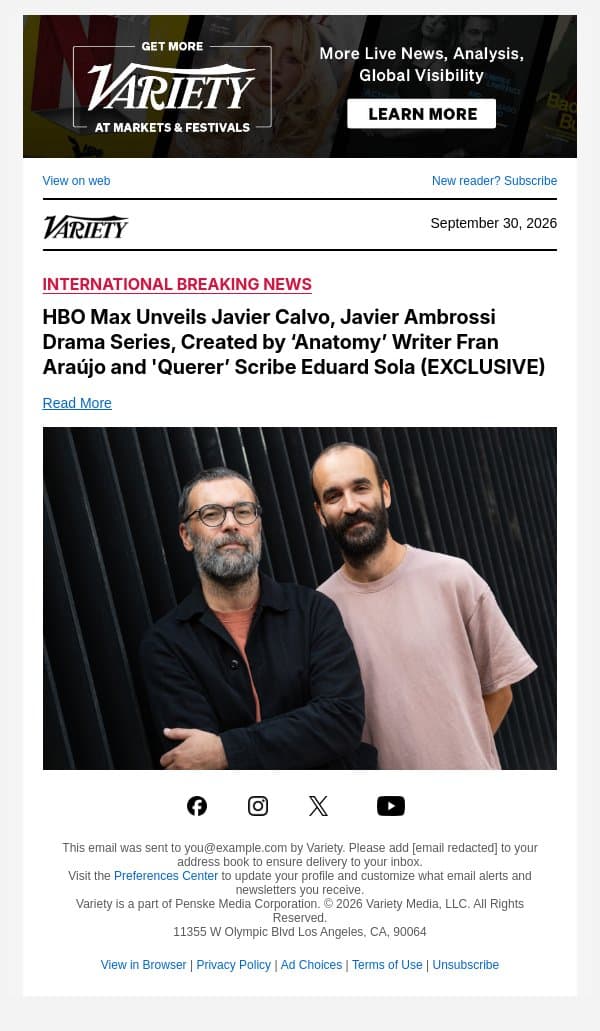 HBO Max Unveils Javier Calvo, Javier Ambrossi Drama Series, Created by ‘Anatomy’ Writer Fran Araújo and 'Querer’ Scribe Eduard Sola (EXCLUSIVE) email from Variety screenshot